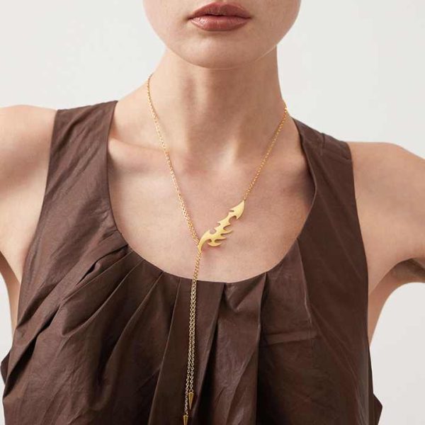 Original Design 18K Gold Plated Stainless Steel Jewelry Geometric Flame Cone Pendant Necklace for Women Party Necklaces P223335