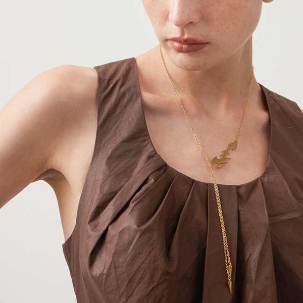Original Design 18K Gold Plated Stainless Steel Jewelry Geometric Flame Cone Pendant Necklace for Women Party Necklaces P223335