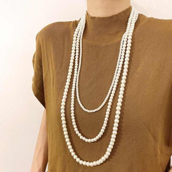 Fashion Women's Long-sweater Chain Necklace with Multi-layer Pearl Japanese and Korean New Religious Style Pendant Nature