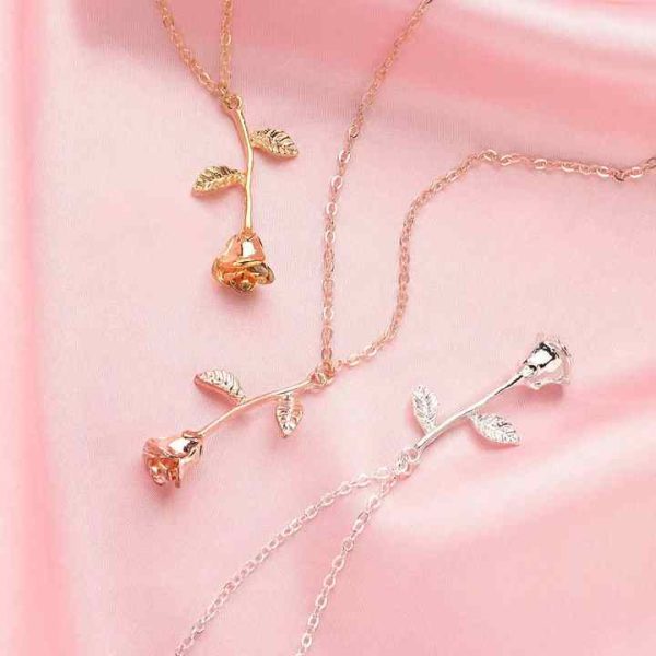 Wholesale Elegant Gold Rose Necklace Fashionable Religious Colorful Choker for Valentine's Day or Gift with Zircon Designs