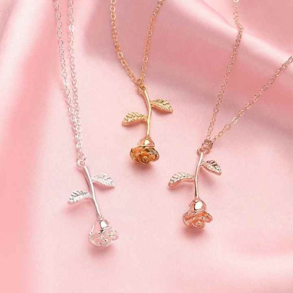 Wholesale Elegant Gold Rose Necklace Fashionable Religious Colorful Choker for Valentine's Day or Gift with Zircon Designs