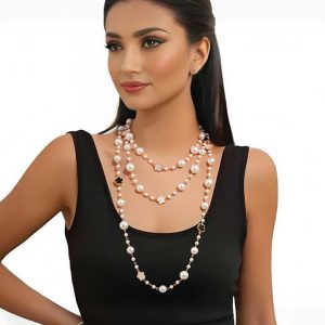Trendy 3-Piece Layered Imitated Pearl Bead Alloy Sweater Chain Necklace Set for Women Party Jewelry