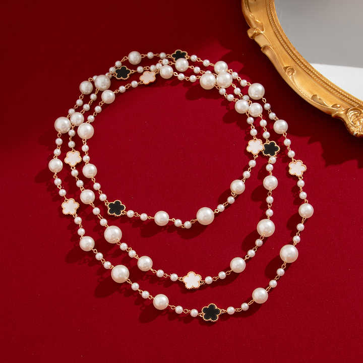 3 Pcs Trendy Layered Long Imitated Pearl Beads Chain Necklaces for Women Lady Street Beaded Sweater Chains Female Party Jewelry