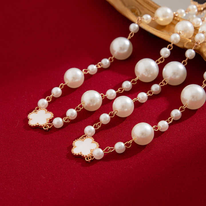 3 Pcs Trendy Layered Long Imitated Pearl Beads Chain Necklaces for Women Lady Street Beaded Sweater Chains Female Party Jewelry