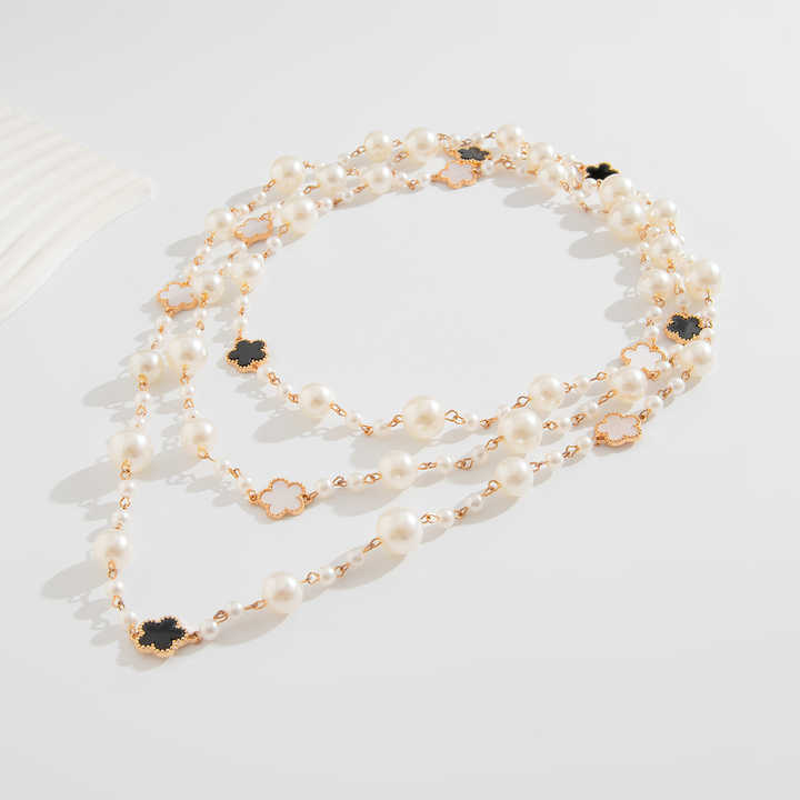 3 Pcs Trendy Layered Long Imitated Pearl Beads Chain Necklaces for Women Lady Street Beaded Sweater Chains Female Party Jewelry