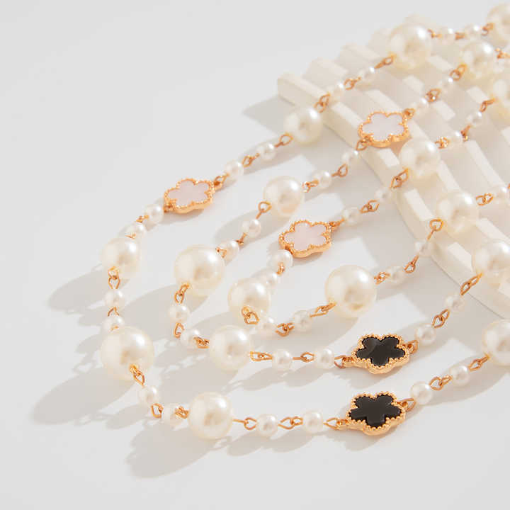 3 Pcs Trendy Layered Long Imitated Pearl Beads Chain Necklaces for Women Lady Street Beaded Sweater Chains Female Party Jewelry