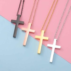 Custom Stainless Steel Cross Pendant Necklace for Men - Personalized Simple Link Chain Jewelry