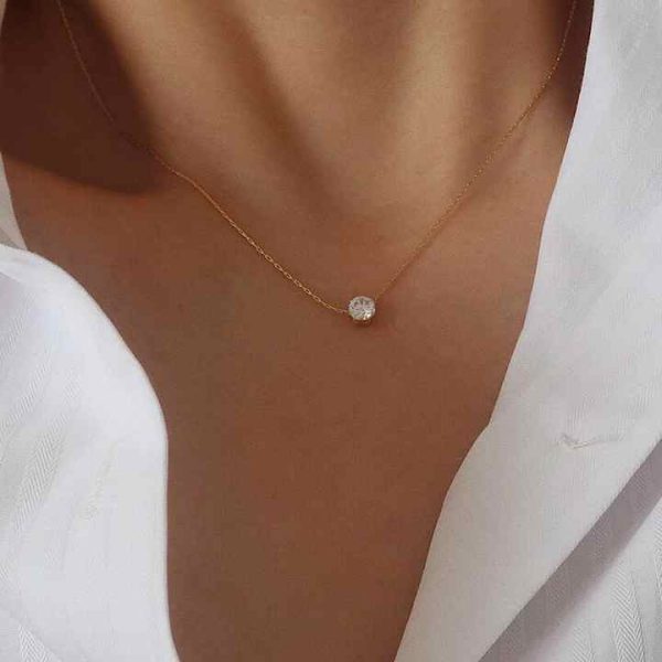2025 New Waterproof 18K Gold Plated Round Zirconia Heart Pendant Tiny Dainty Chain Necklace Stainless Steel Fashion Jewelry