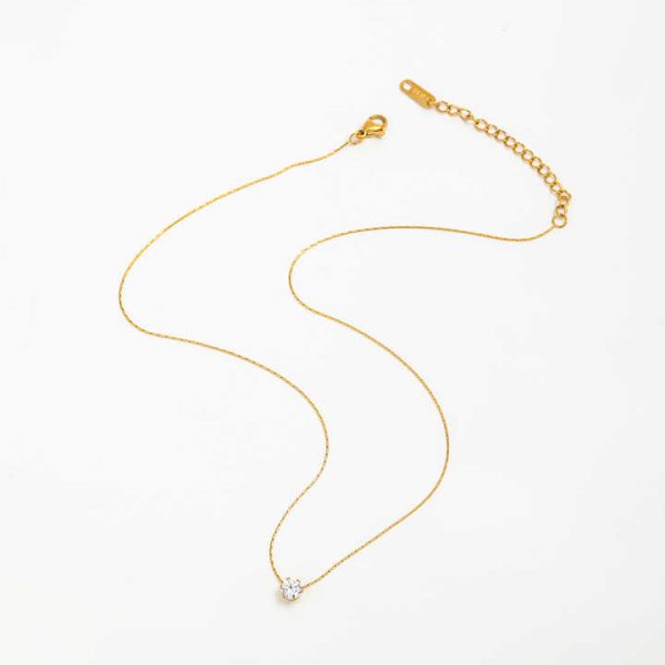 2025 New Waterproof 18K Gold Plated Round Zirconia Heart Pendant Tiny Dainty Chain Necklace Stainless Steel Fashion Jewelry