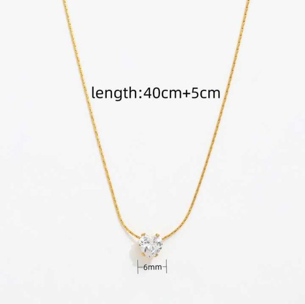 2025 New Waterproof 18K Gold Plated Round Zirconia Heart Pendant Tiny Dainty Chain Necklace Stainless Steel Fashion Jewelry