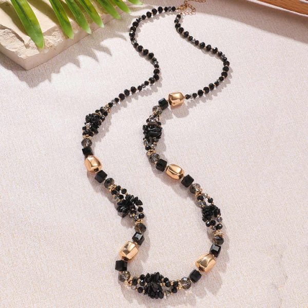Jiojew Custom Wholesale Fashion Fine Handmade Natural Stone Jewelry Crystal Bohemia Long Sweater Chain Necklace for Women