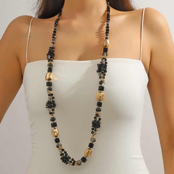 Jiojew Custom Wholesale Fashion Fine Handmade Natural Stone Jewelry Crystal Bohemia Long Sweater Chain Necklace for Women