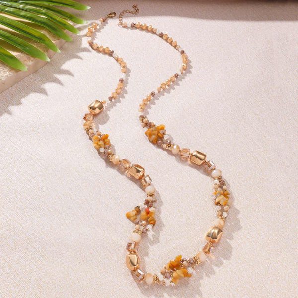 Jiojew Custom Wholesale Fashion Fine Handmade Natural Stone Jewelry Crystal Bohemia Long Sweater Chain Necklace for Women