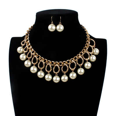 Jiojew Customize Wholesale Fashion Fine Women Jewelry Hot Selling Metal Chunky Pearl Collar Choker Chain Collarbone Necklace