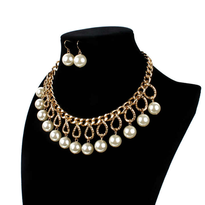Jiojew Customize Wholesale Fashion Fine Women Jewelry Hot Selling Metal Chunky Pearl Collar Choker Chain Collarbone Necklace
