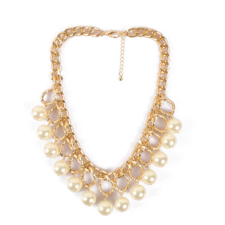 Jiojew Customize Wholesale Fashion Fine Women Jewelry Hot Selling Metal Chunky Pearl Collar Choker Chain Collarbone Necklace