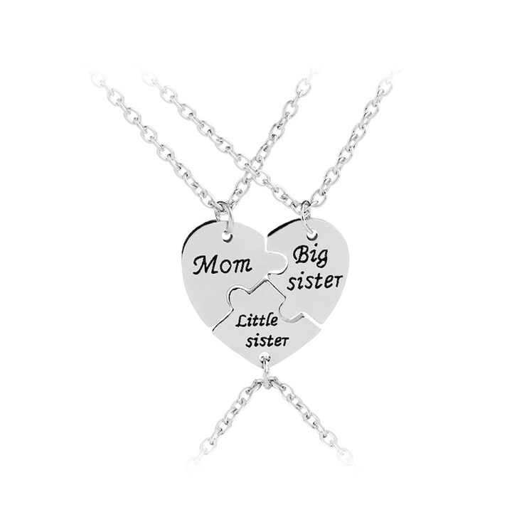 Fashion Creative Mom Big Sister and Little Sister Three Pieces Birthday Necklace Splicing Lettering Gift Necklace