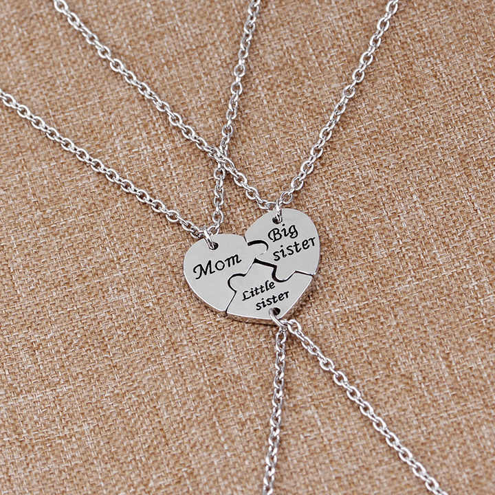 Fashion Creative Mom Big Sister and Little Sister Three Pieces Birthday Necklace Splicing Lettering Gift Necklace