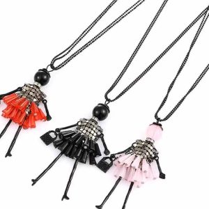 Handmade Coral Neo-Gothic Unisex Sweater Chain Necklace with Arrow Shape Christian Religious Jewelry in Gold Silver Black Gun Plated