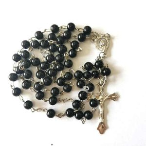 Religious Cross Pendant Glass Bead Necklace for Men and Women, 56cm Unisex Sweater Chain Jewelry