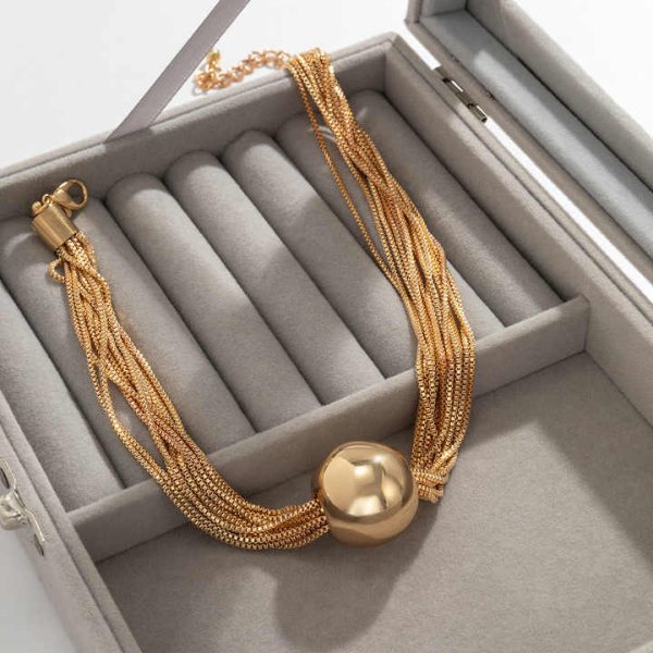 Punk Big Ball Pendant Choker Clavicle Link Grunge Jewelry Steampunk Exaggerated Twisted Chunky Chain Necklace for Women