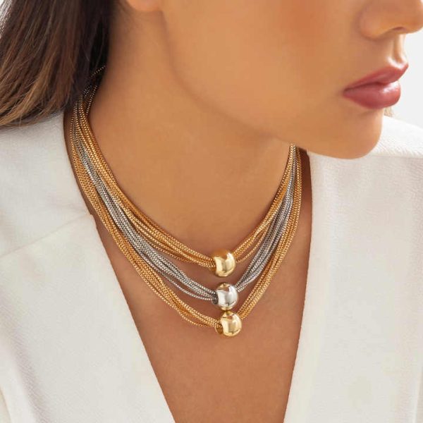 Punk Big Ball Pendant Choker Clavicle Link Grunge Jewelry Steampunk Exaggerated Twisted Chunky Chain Necklace for Women