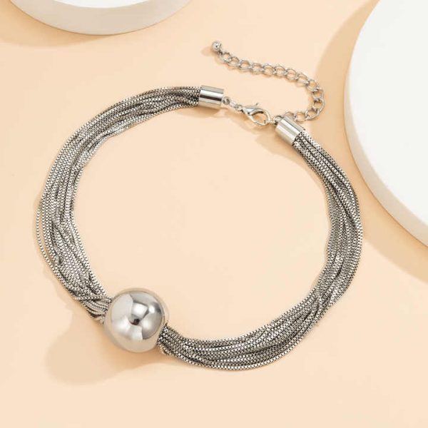 Punk Big Ball Pendant Choker Clavicle Link Grunge Jewelry Steampunk Exaggerated Twisted Chunky Chain Necklace for Women