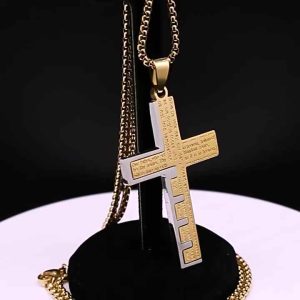 Men's Punk Stainless Steel Jesus Cross Pendant Necklace with Rope Chain for Anniversary Festivals Gift