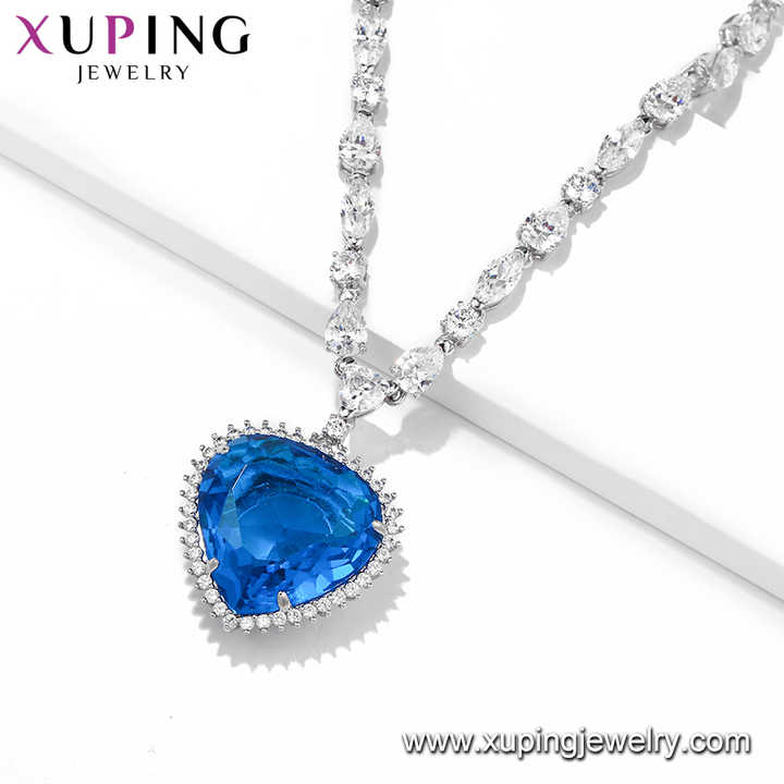 A00915422 xuping Jewelry Luxury Sapphire Necklace Heart of the Ocean Diamond Ancient Simple Fashion Luxury Necklace