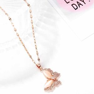 Classic Stainless Steel Butterfly Necklace for Girls - Elegant Blue Crystal Sweater Chain Jewelry Gift