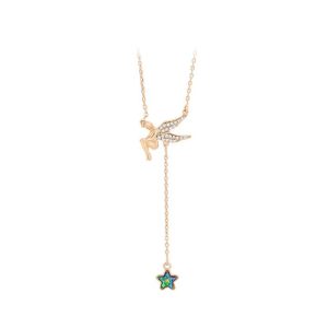 Trendy 18K Gold Plated Crystal Rhinestone Angel Star Pendant Sweater Chain Necklace for Women, Elegant Gift for Anniversary Wedding Engagement