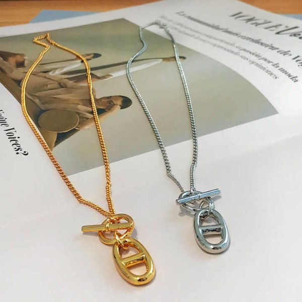 High Quality Popular 18K Gold Stainless Steel Necklace OT Buckle Pendant Necklace Gold Pig Nose Necklace for Women