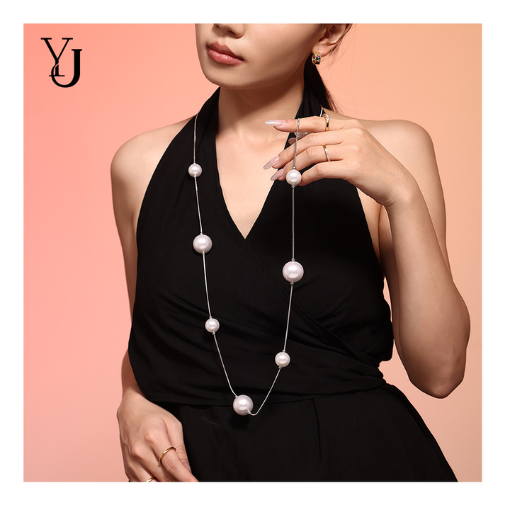 New Fashion Sweater Chain Shell Beads Sweater Chain Stainless Steel PVD Plating Long Stacking Necklace for Women