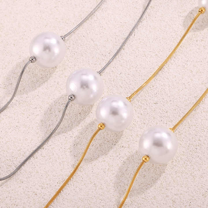 New Fashion Sweater Chain Shell Beads Sweater Chain Stainless Steel PVD Plating Long Stacking Necklace for Women