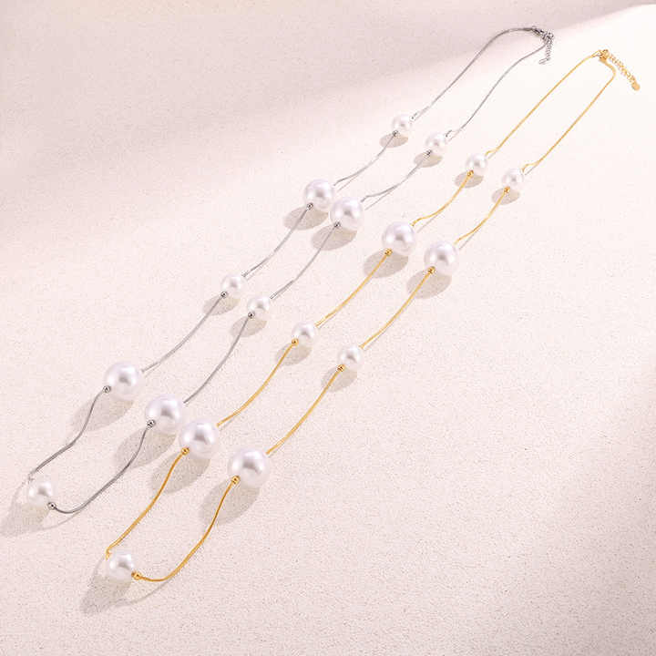 New Fashion Sweater Chain Shell Beads Sweater Chain Stainless Steel PVD Plating Long Stacking Necklace for Women