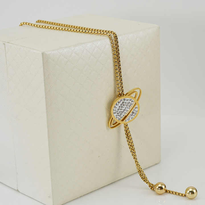 Stainless Steel 18k Gold Pvd Plated Long Sweater Chain Inlaid Diamond Star Moon Planet Necklace for Women