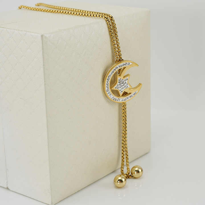 Stainless Steel 18k Gold Pvd Plated Long Sweater Chain Inlaid Diamond Star Moon Planet Necklace for Women