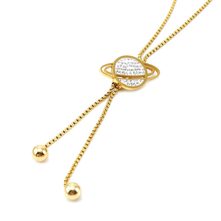 Stainless Steel 18k Gold Pvd Plated Long Sweater Chain Inlaid Diamond Star Moon Planet Necklace for Women
