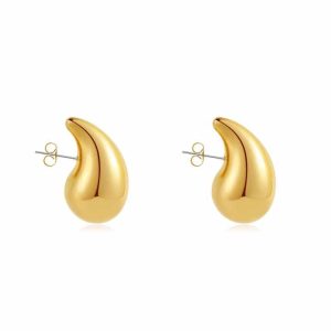 INS Wind Senior Sense Women's Stainless Steel Hollow Earrings with 18K Real Gold Plating Water Drop Tempered for Gift