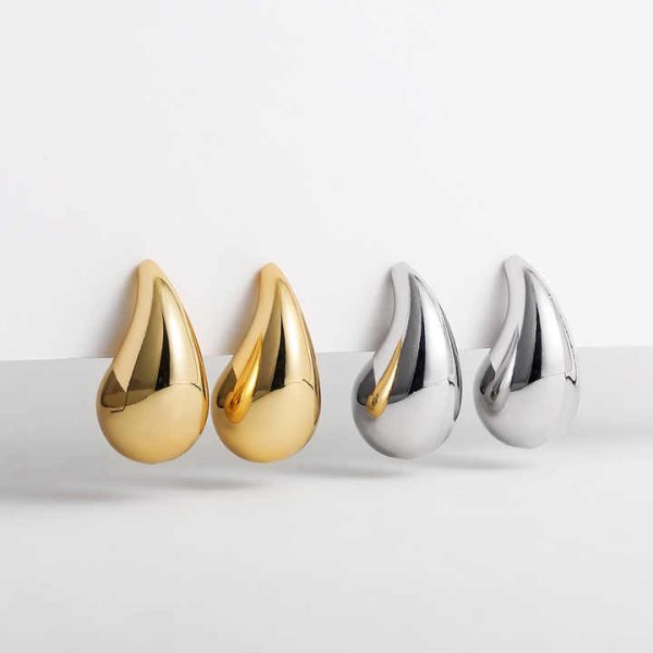 INS Wind Senior Sense Women's Stainless Steel Hollow Earrings with 18K Real Gold Plating Water Drop Tempered for Gift