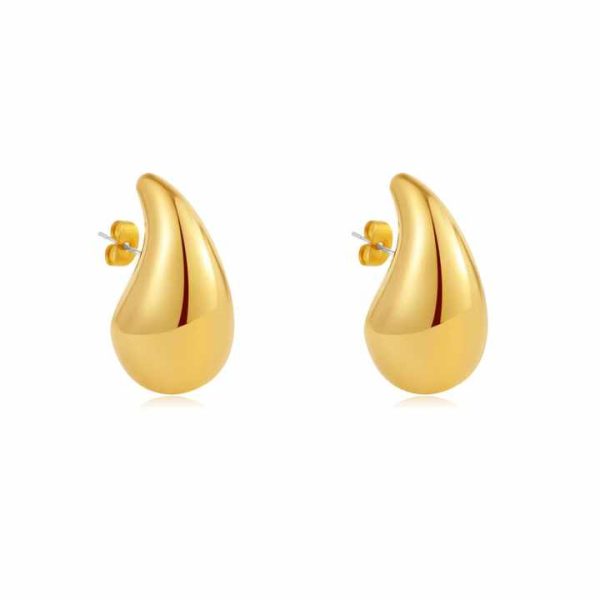 INS Wind Senior Sense Women's Stainless Steel Hollow Earrings with 18K Real Gold Plating Water Drop Tempered for Gift