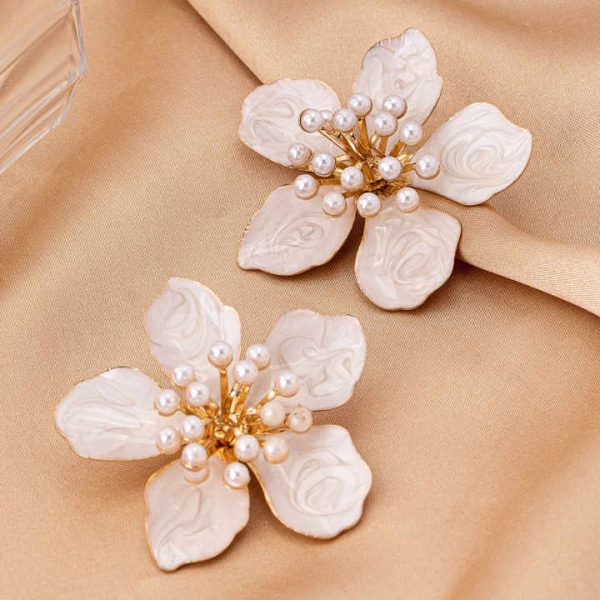 JLD-03 Fashion Summer Women Enamel Ear Jewelry Alloy Pearl Flower Stud Earrings