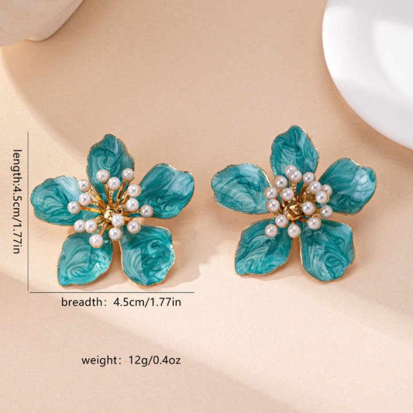 JLD-03 Fashion Summer Women Enamel Ear Jewelry Alloy Pearl Flower Stud Earrings
