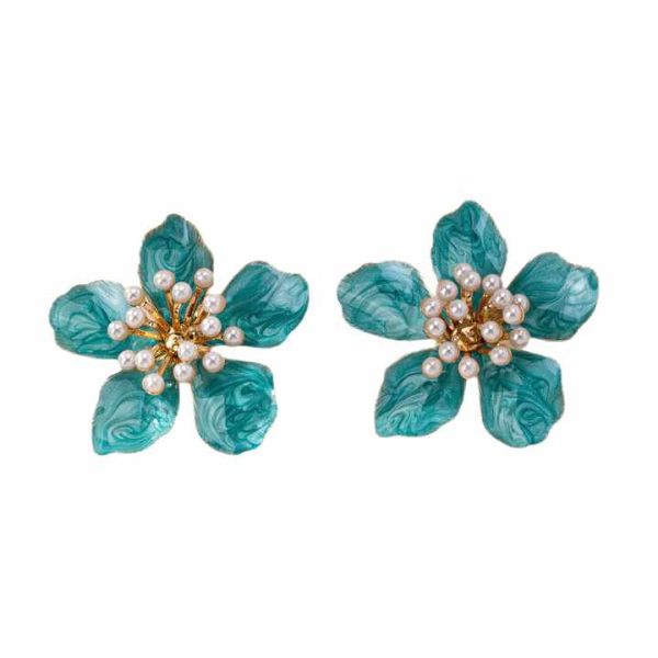JLD-03 Fashion Summer Women Enamel Ear Jewelry Alloy Pearl Flower Stud Earrings