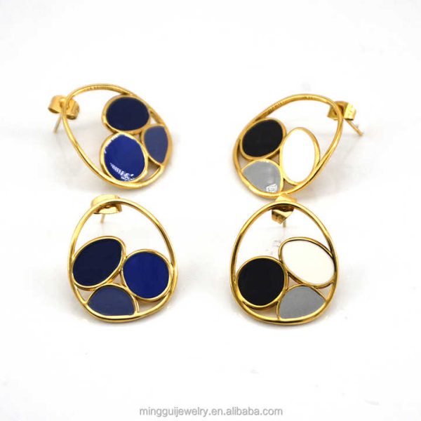 Stainless Steel 14k Gold Plated Oil Dri Earrings Women Style Fashion Jewelry Stud Earrings