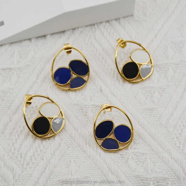 Stainless Steel 14k Gold Plated Oil Dri Earrings Women Style Fashion Jewelry Stud Earrings
