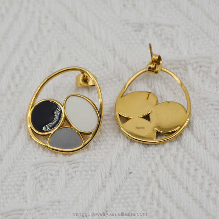 14k Gold Plated Stainless Steel Oil Drip Stud Earrings for Women Trendy Fashion Jewelry
