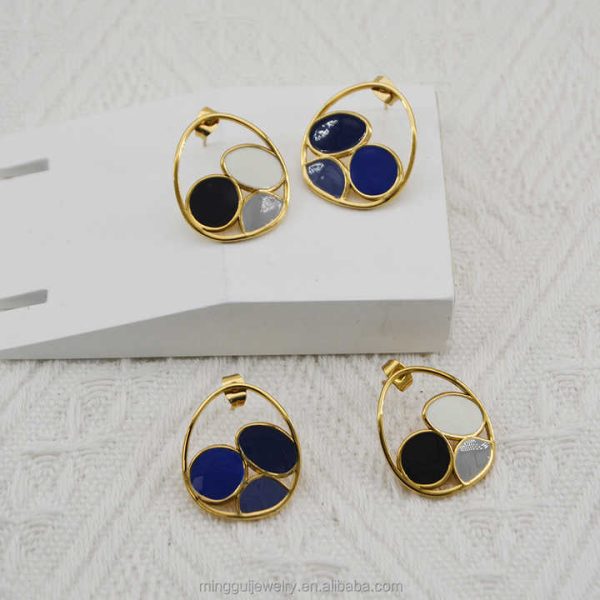 Stainless Steel 14k Gold Plated Oil Dri Earrings Women Style Fashion Jewelry Stud Earrings