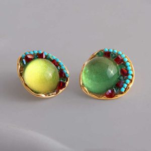 Vintage Ethnic Style Cubic Zirconia Stud Earrings – Colorful Handmade Fashion Jewelry for Women