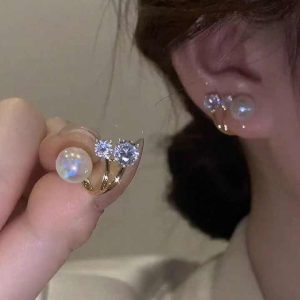Korean Fashion Jewelry Earrings Elegant Rhinestone Crystal Pearl Stud Earings for Women Girls